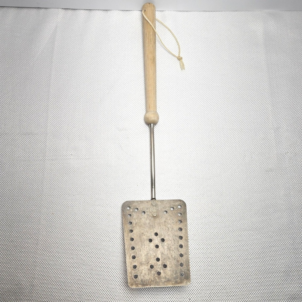 Vintage EKCO USA Metal Slotted Turner Wood Handle Industrial Farmhouse